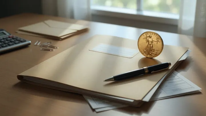 Gold coin and transfer documents for moving a gold IRA